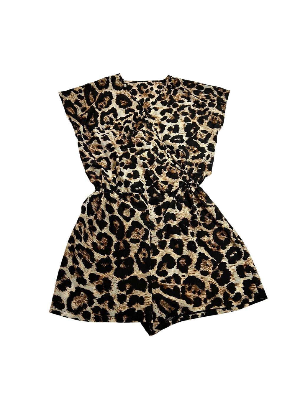 Women's V-Neck Leopard Print Romper Size Small Festival Animal Lightweight